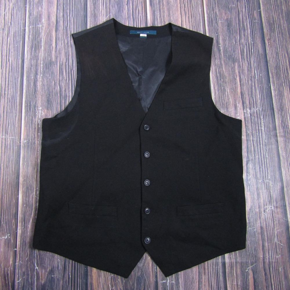 Perry Ellis Vest Mens L Black Twill Lined Belted Button Front Formal Workwear